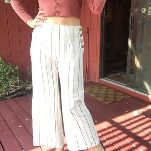 White linen striped wide leg pants